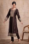 Shop Saahiil Kapoor Brown Tussar, Crepe, Organza Sequins, Beads, Rabia Thread Embroidered Kurta Set Online at Aza Fashions Shop_Saahiil Kapoor_Brown Tussar, Crepe, Organza Sequins, Beads, Rabia Thread Embroidered Kurta Set _Online_at_Aza_Fashions