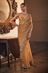 Buy Saahiil Kapoor Gold Organza, Satin Sequins, Sanobar Flower Embroidered Saree With Corset Blouse at Aza Fashions Buy_Saahiil Kapoor_Gold Organza, Satin Sequins, Sanobar Flower Embroidered Saree With Corset Blouse _at_Aza_Fashions