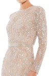 Mac Duggal_Beige Polyester Sequins, Beads Round Neck Embroidered Mermaid Gown _Online_at_Aza_Fashions