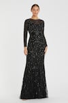 Buy_Mac Duggal_Black Polyester Beads, Sequins Round Neck Embroidered Mermaid Gown _at_Aza_Fashions