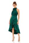 Buy_Mac Duggal_Emerald Green Polyester Halter Neck High-low Dress _at_Aza_Fashions