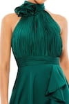 Buy_Mac Duggal_Emerald Green Polyester Halter Neck High-low Dress _Online_at_Aza_Fashions