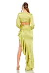 Shop_Mac Duggal_Green Polyester Ruffles Plunge V-neck Cut-out Asymmetric Gown _at_Aza_Fashions