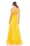 Shop Mac Duggal Yellow Polyester Ruffles V-neck Marigold High-low Gown at Aza Fashions Shop_Mac Duggal_Yellow Polyester Ruffles V-neck Marigold High-low Gown _at_Aza_Fashions
