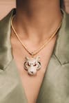 Shop_Ode Jewels_Gold Plated Mayan Wild Cat Pendant Necklace _at_Aza_Fashions