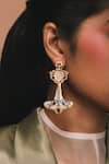 Shop_Ode Jewels_Blue Gold Peacock Motif Dangler Earrings _at_Aza_Fashions