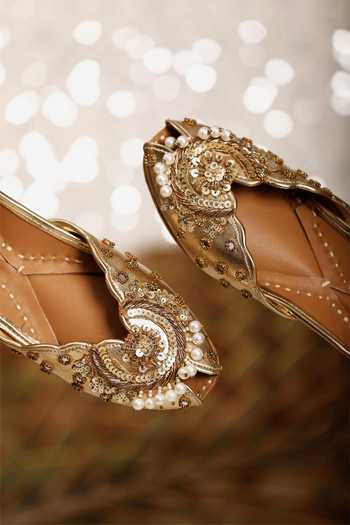Shop_5elements_Gold Sequin And Bead Embellished Juttis _at_Aza_Fashions