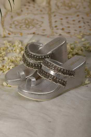 Shop_5elements_Silver Beads, Gota Patti Ghungroo Beaded Wedges _at_Aza_Fashions