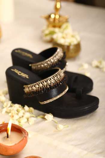 Shop_5elements_Black Crystals Drop Embellished Wedges _at_Aza_Fashions