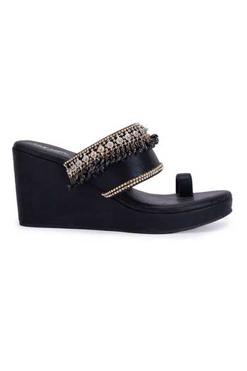 5elements_Black Crystals Drop Embellished Wedges _Online_at_Aza_Fashions