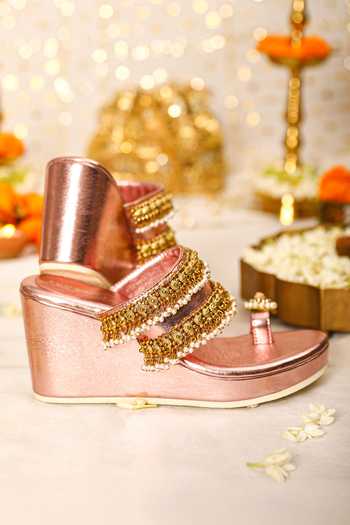 Shop_5elements_Rose Gold Beads Ghungroo Embellished Wedges _at_Aza_Fashions