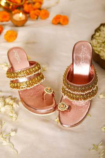 Buy_5elements_Rose Gold Beads Ghungroo Embellished Wedges _at_Aza_Fashions
