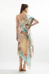 Shop_Cin Cin_Multi Color Silk Sequins Asymmetric Anne Printed Kaftan Dress With Belt _at_Aza_Fashions