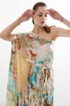 Cin Cin_Multi Color Silk Sequins Asymmetric Anne Printed Kaftan Dress With Belt _Online_at_Aza_Fashions