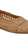 HATS OFF ACCESSORIES_Gold Textured Woven Ballerina Flats _at_Aza_Fashions