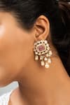 Zevar King_Pink Stones, Pearls Antique Gold Plated Earrings _Online_at_Aza_Fashions