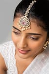 Shop_Zevar King_Pink Petal Stone Maangtikka With Pearl Tassels _at_Aza_Fashions