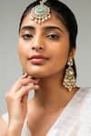 Shop_Zevar King_Green Floral Swirl Stone Maangtikka _at_Aza_Fashions