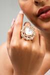 Shop_Zevar King_White Stones Floral Embellished Ring _at_Aza_Fashions