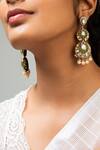 Shop_Zevar King_Green Pearls, Stones Antique Gold Floral Tassel Earrings _at_Aza_Fashions