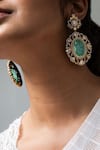 Zevar King_Green Stones Antique Gold Plated Flower Earrings _Online_at_Aza_Fashions