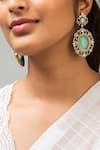 Shop_Zevar King_Green Stones Antique Gold Plated Flower Earrings _at_Aza_Fashions