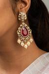 Zevar King_Red Stones Floral Studded Dangler Earrings _Online_at_Aza_Fashions