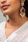 Shop_Zevar King_Red Stones Floral Studded Dangler Earrings _at_Aza_Fashions