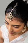 Shop_Zevar King_White Floral Pearl Stone Maangtikka _at_Aza_Fashions