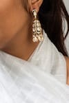 Shop Zevar King White Pearl Stone Studded Scallop Jhumkas at Aza Fashions Shop_Zevar King_White Pearl Stone Studded Scallop Jhumkas _at_Aza_Fashions