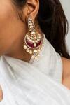 Zevar King_Red Pearls, Stones Antique Gold Plated Chandbali Earrings _Online_at_Aza_Fashions