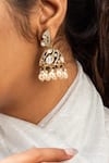 Zevar King_White Antique Gold Plated Pearl Tasselled Jhumkas _Online_at_Aza_Fashions