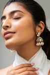 Shop_Zevar King_White Antique Gold Plated Pearl Tasselled Jhumkas _at_Aza_Fashions