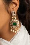 Shop_Zevar King_Green Stones, Pearls Geometric Studded Earrings _at_Aza_Fashions