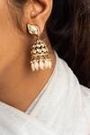 Zevar King_White Scallop Stone Studded Jhumkas _Online_at_Aza_Fashions