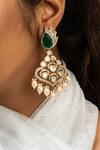 Zevar King_Green Stones, Pearls Antique Gold Plated Drop Earrings _Online_at_Aza_Fashions