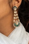 Zevar King_Green Stones Antique Gold Lotus Earrings _Online_at_Aza_Fashions