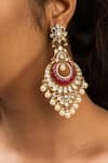 Zevar King_Red Pearls, Stones Studded Floral Chandbali Earrings _Online_at_Aza_Fashions