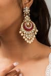Shop_Zevar King_Red Pearls, Stones Studded Floral Chandbali Earrings _at_Aza_Fashions