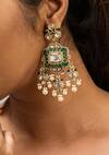 Zevar King_Green Pearls, Stones Geometric Studded Earrings _Online_at_Aza_Fashions