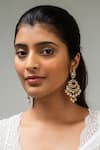 Buy_Zevar King_Red Pearls, Stones Floral Studded Chandbali Earrings _at_Aza_Fashions