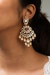 Shop_Zevar King_Red Pearls, Stones Floral Studded Chandbali Earrings _at_Aza_Fashions