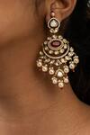 Zevar King_Red Pearls, Stones Floral Studded Chandbali Earrings _Online_at_Aza_Fashions