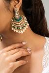 Zevar King_Green Pearls, Stones Antique Gold Plated Chandbali Earrings _Online_at_Aza_Fashions
