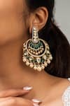 Shop_Zevar King_Green Pearls, Stones Antique Gold Plated Chandbali Earrings _at_Aza_Fashions