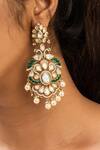 Zevar King_Green Stones, Pearls Antique Gold Plated Peacock Drop Earrings _Online_at_Aza_Fashions