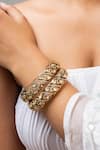 Shop_Zevar King_Gold Plated Stones Antique Tear Drop Cutwork Bangle _at_Aza_Fashions