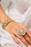 Buy_Zevar King_Gold Plated Stones Antique Cutwork Ring _at_Aza_Fashions