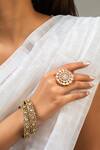 Shop_Zevar King_Gold Plated Stones Antique Cutwork Ring _at_Aza_Fashions