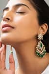 Shop_Zevar King_Green Stones, Beads Antique Gold Plated Floral Earrings _at_Aza_Fashions